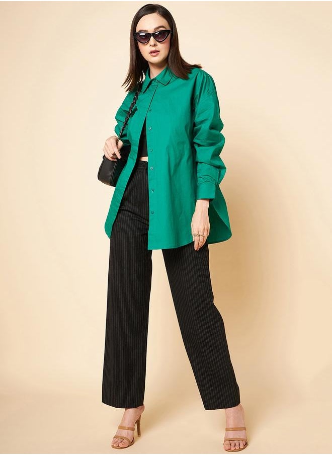 Stay effortlessly stylish with this comfortable Green Oversized Shirts Solid design crafted from 100% Cotton featuring Long Sleeves with Button closure.