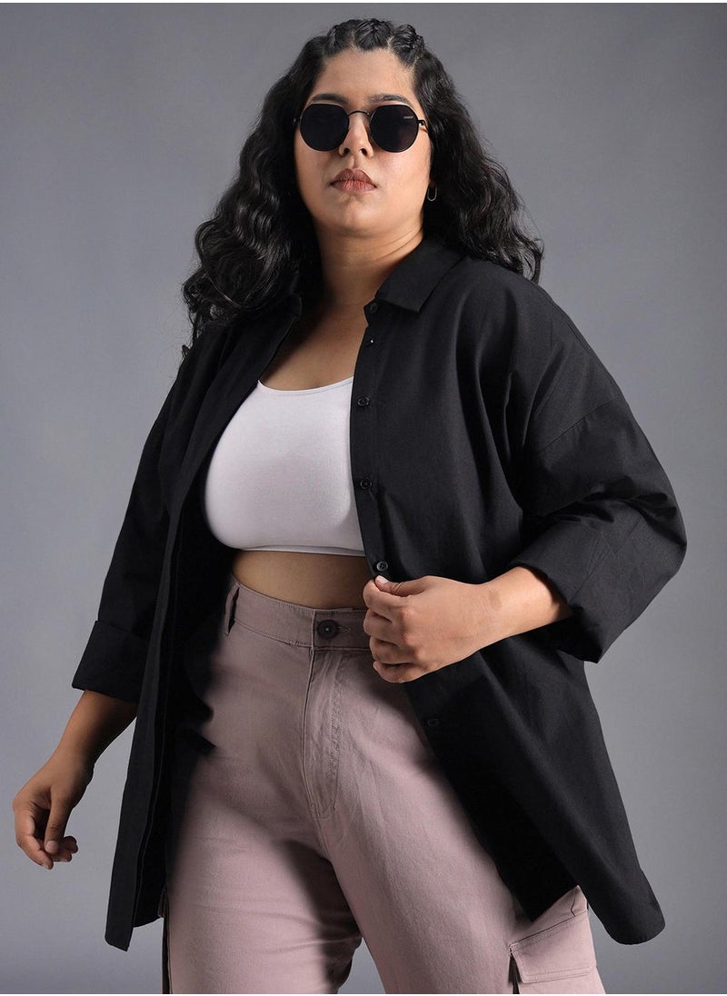 Stay effortlessly stylish with this comfortable Black Oversized Shirts Solid design crafted from 100% Cotton featuring Long Sleeves with Button closure.