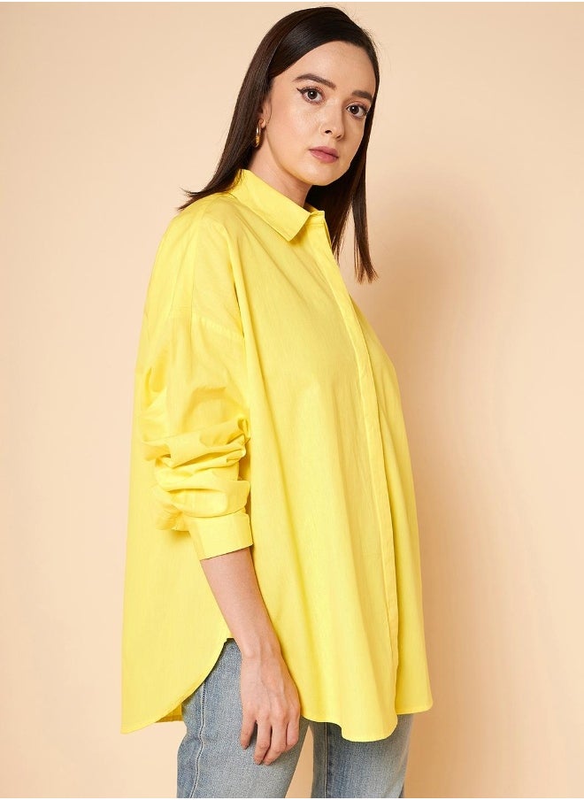 Stay effortlessly stylish with this comfortable Yellow Oversized Shirts Solid design crafted from 100% Cotton featuring Long Sleeves with Button closure.