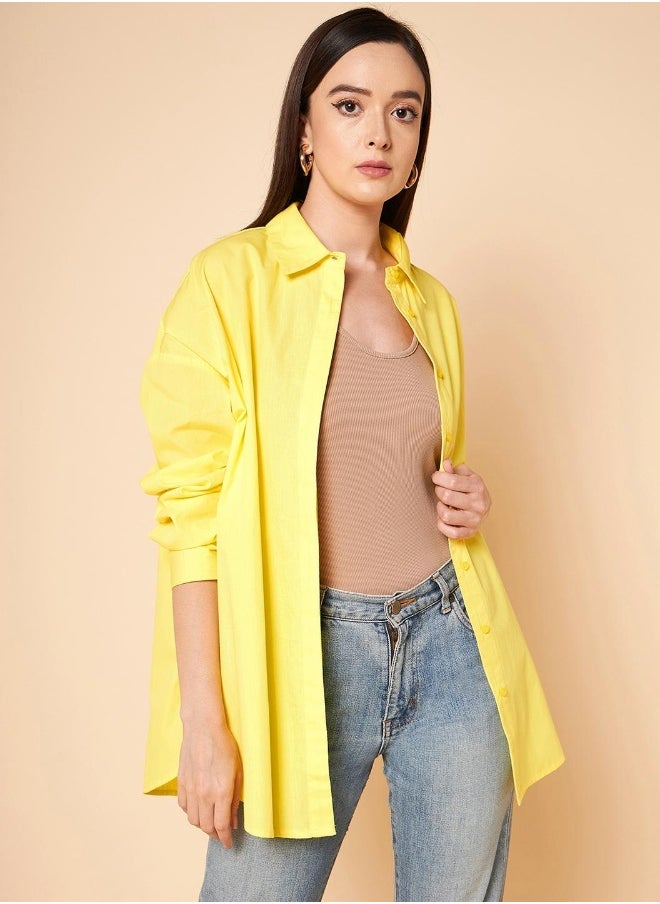 Stay effortlessly stylish with this comfortable Yellow Oversized Shirts Solid design crafted from 100% Cotton featuring Long Sleeves with Button closure.