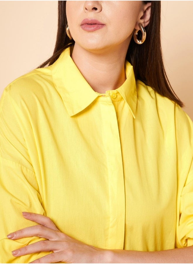 Stay effortlessly stylish with this comfortable Yellow Oversized Shirts Solid design crafted from 100% Cotton featuring Long Sleeves with Button closure.