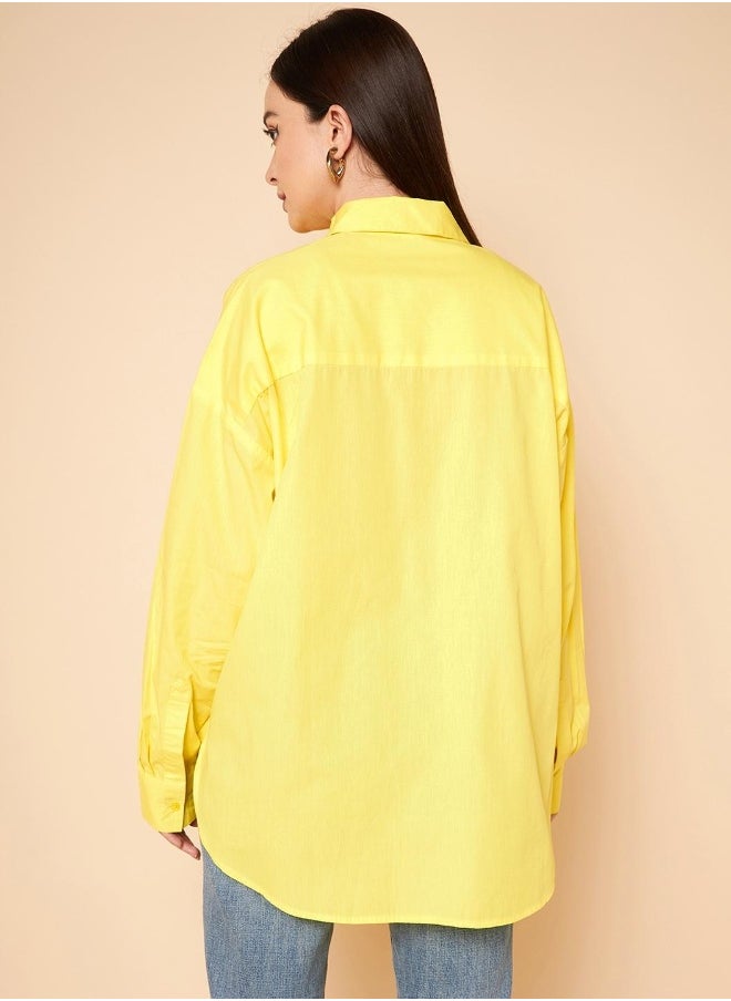 Stay effortlessly stylish with this comfortable Yellow Oversized Shirts Solid design crafted from 100% Cotton featuring Long Sleeves with Button closure.