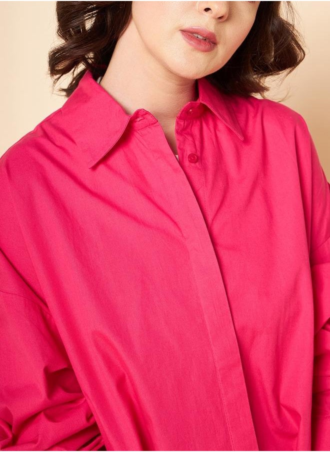Stay effortlessly stylish with this comfortable Pink Oversized Shirts Solid design crafted from 100% Cotton featuring Long Sleeves with Button closure.