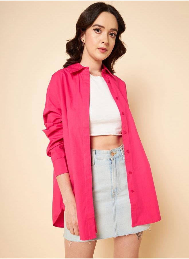 Stay effortlessly stylish with this comfortable Pink Oversized Shirts Solid design crafted from 100% Cotton featuring Long Sleeves with Button closure.
