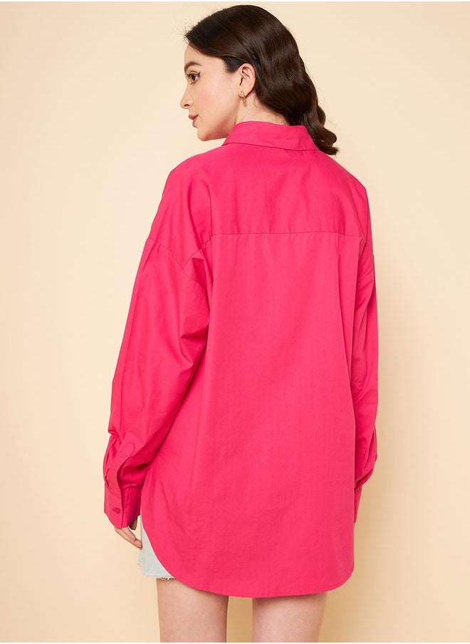 Stay effortlessly stylish with this comfortable Pink Oversized Shirts Solid design crafted from 100% Cotton featuring Long Sleeves with Button closure.
