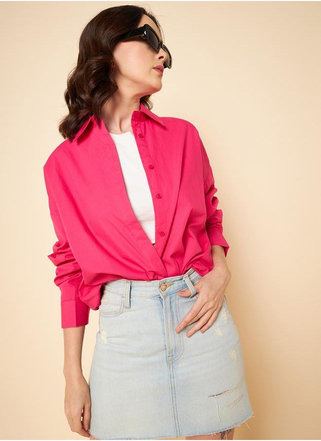 Stay effortlessly stylish with this comfortable Pink Oversized Shirts Solid design crafted from 100% Cotton featuring Long Sleeves with Button closure.