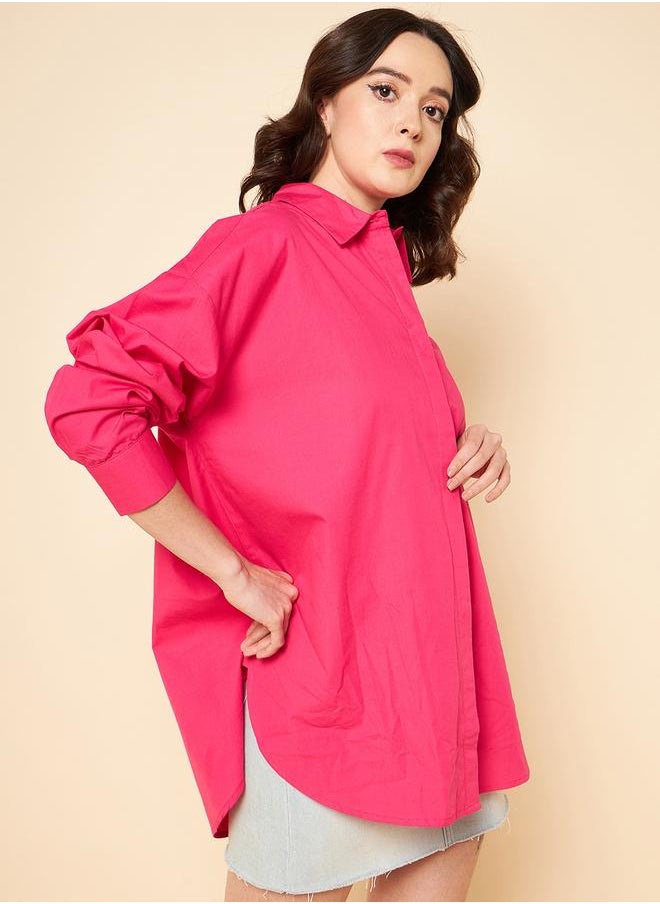 Stay effortlessly stylish with this comfortable Pink Oversized Shirts Solid design crafted from 100% Cotton featuring Long Sleeves with Button closure.