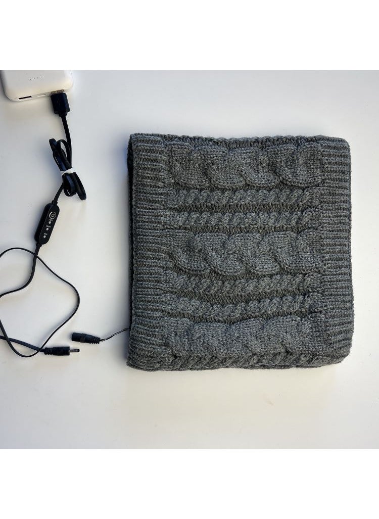 USB Heated Neck Warmer Knitted Fleece Winter Scarf Red