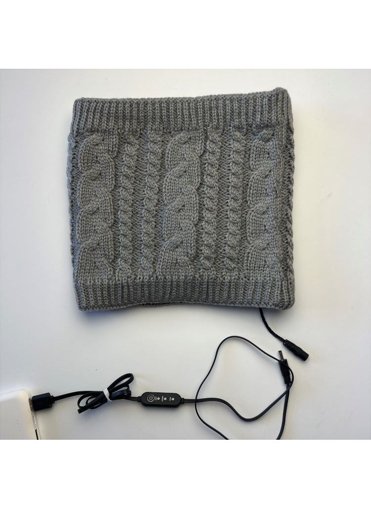 USB Heated Neck Warmer Knitted Fleece Winter Scarf Red