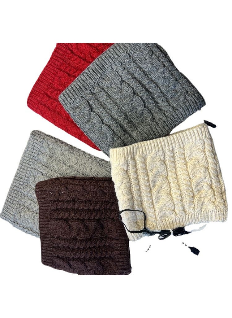 USB Heated Neck Warmer Knitted Fleece Winter Scarf Red