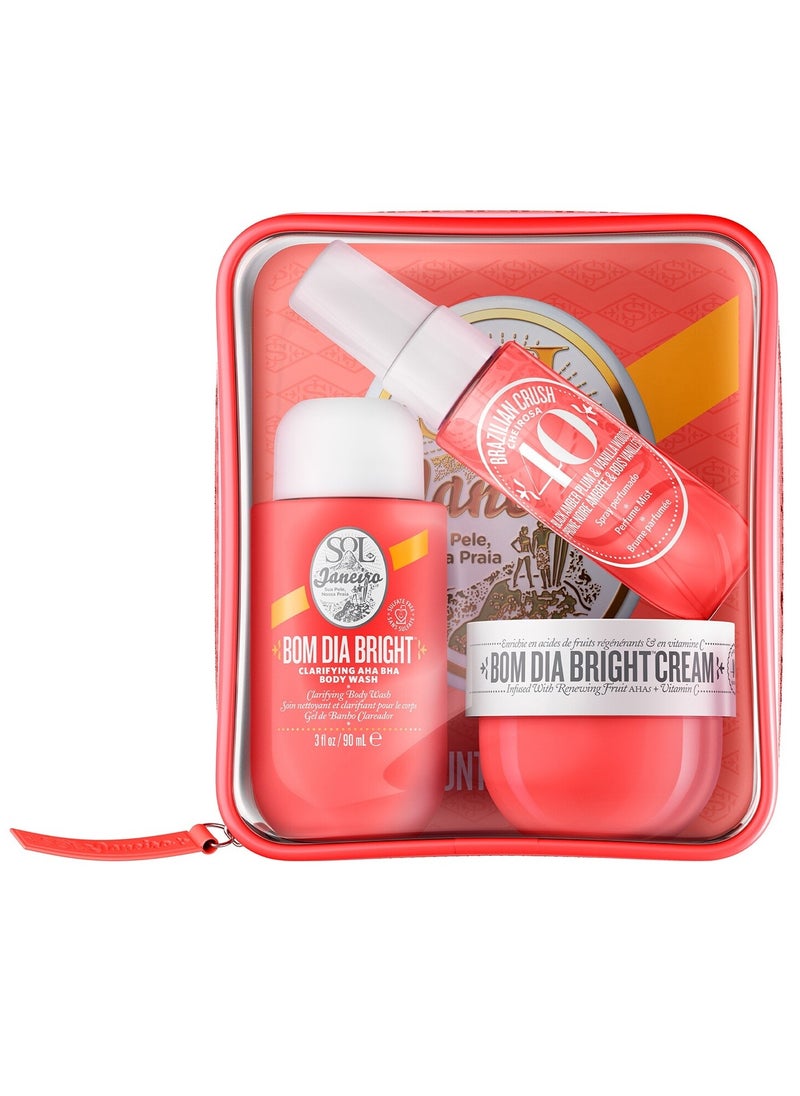 Sol de Janeiro Bom Dia Jet Set Trio - 50ml Body Cream, 90ml Body Mist & 30ml Shower Cream-Gel | Radiant Skin & Tropical Fragrance Travel Set