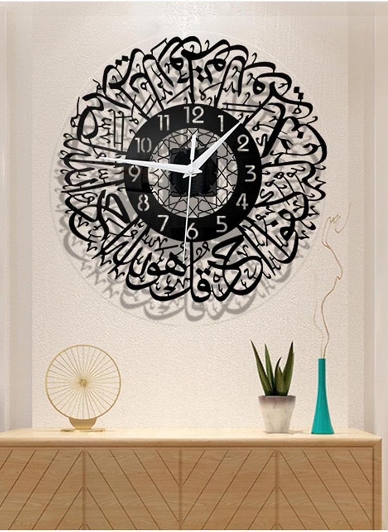 Islamic Wall Clock Silent No Tick, Large 40cm Modern Black Wall Clock for Living Room, Bedroom, Office, Prayer Room, Elegant Home Decor, Easy to Hang, Stylish Arabic Numerals