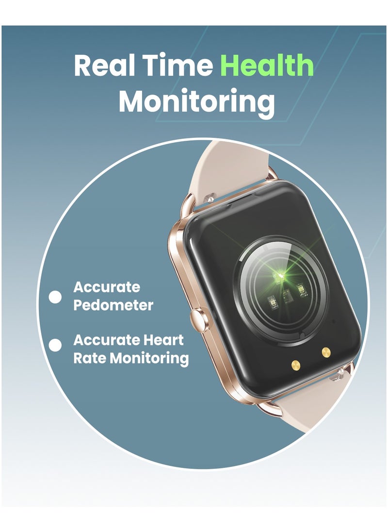 Moxedo Luna Smart Watch 1.65 Amoled HD Display 100+ Watch Faces, Bluetooth Calling Real Time Health Monitoring Fitness Smart Tracker with Camera Control for iOS and Android - Rose Gold