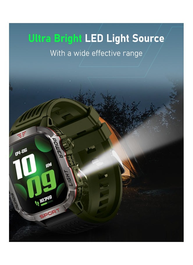 Moxedo Warrior Military Smart Watch with LED Flash Light 2.01 IPS HD Large Display Sport Smart Watch Bluetooth Calling, 100+ Watch Faces with Built-in Compass for Android and iOS- Green