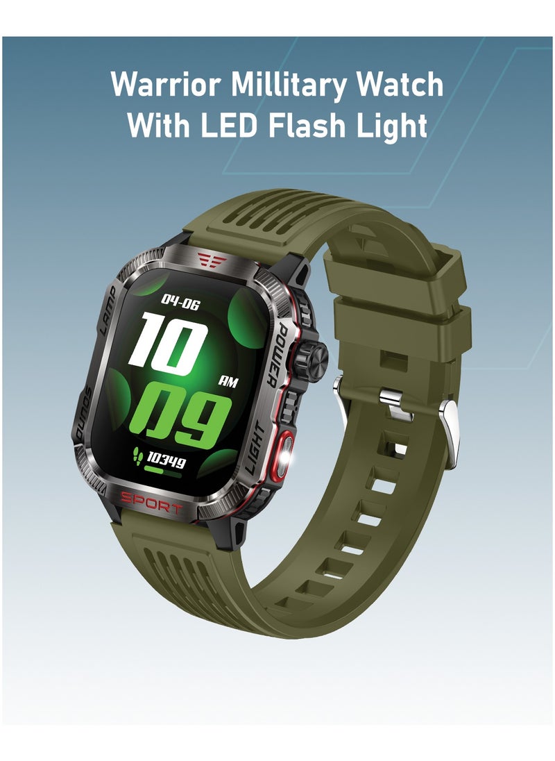 Moxedo Warrior Military Smart Watch with LED Flash Light 2.01 IPS HD Large Display Sport Smart Watch Bluetooth Calling, 100+ Watch Faces with Built-in Compass for Android and iOS- Green