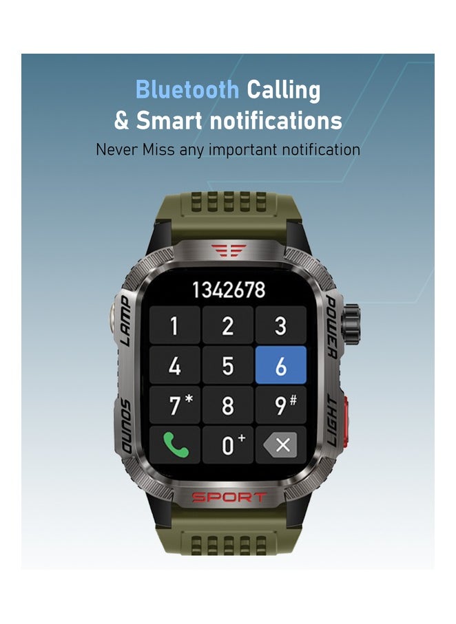 Moxedo Warrior Military Smart Watch with LED Flash Light 2.01 IPS HD Large Display Sport Smart Watch Bluetooth Calling, 100+ Watch Faces with Built-in Compass for Android and iOS- Green