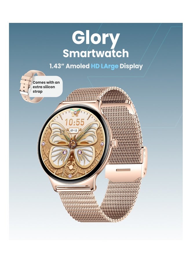 Moxedo Glory Smart Watch for Women 1.43” Amoled HD Display Fitness Watch Real Time Health Monitoring, 100+ Watch Faces, 120+ Sports Modes Fitness Activity Tracker for iOS and Android - Rose Gold