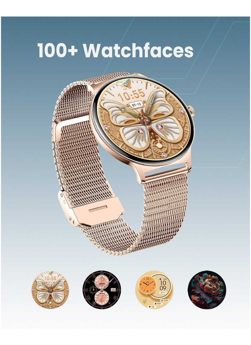 Moxedo Glory Smart Watch for Women 1.43” Amoled HD Display Fitness Watch Real Time Health Monitoring, 100+ Watch Faces, 120+ Sports Modes Fitness Activity Tracker for iOS and Android - Rose Gold