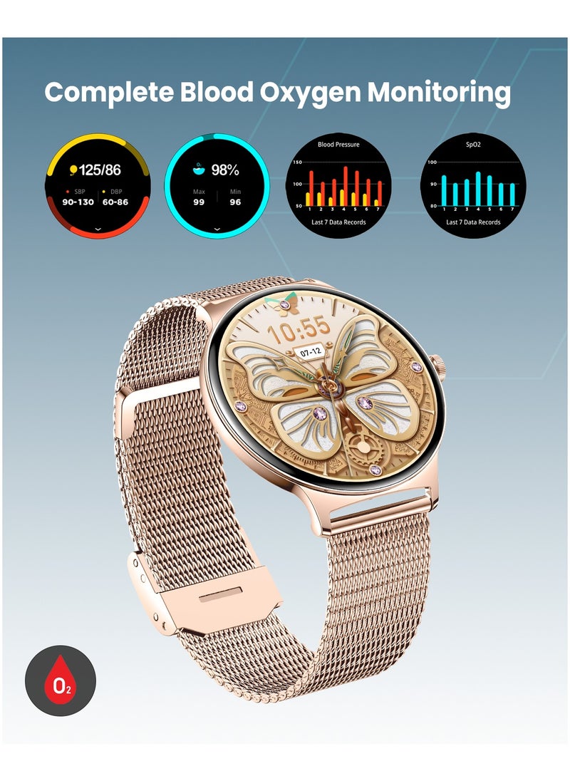 Moxedo Glory Smart Watch for Women 1.43” Amoled HD Display Fitness Watch Real Time Health Monitoring, 100+ Watch Faces, 120+ Sports Modes Fitness Activity Tracker for iOS and Android - Rose Gold