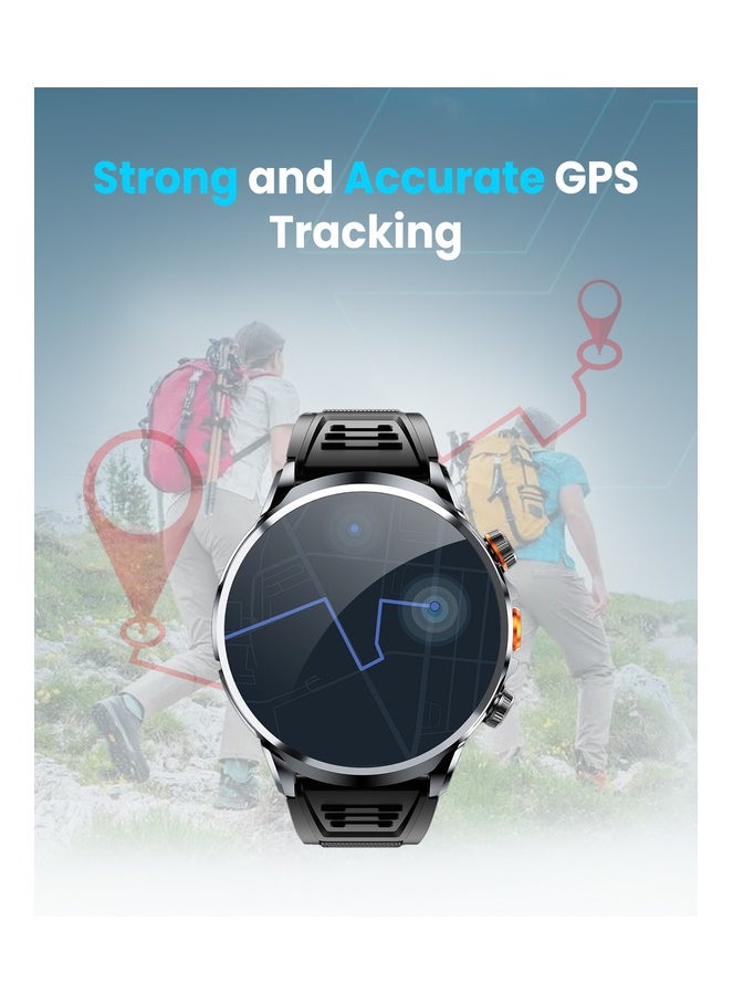 Moxedo Nitro+ 4G Smartwatch with Built-in SIM Card Slot 1.85” IPS Spherical Display Multi-Core Processor, Independent Calling, 100+ Watch Faces, GPS Navigation with Side Camera- Black
