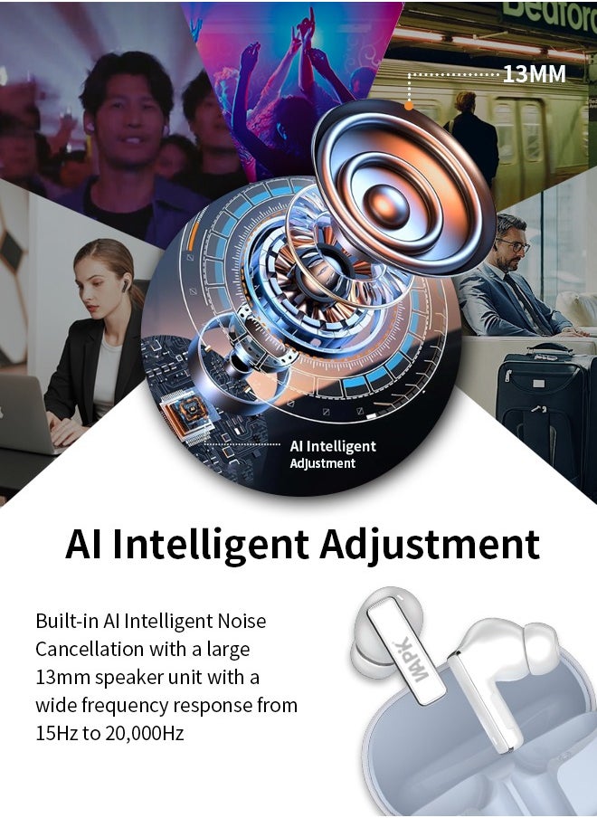 Korean Brand RS2 True Wireless Earpods, 6 Mics Hybrid ANC with AI Wind Noise Reduction, -42dB Noise Cancelling, Transparency Mode, Normal Mode, ANC Mode, 30-Hour Battery Life, Bluetooth 5.4, IPX5 Waterproof, Powerful Bass, Light Blue
