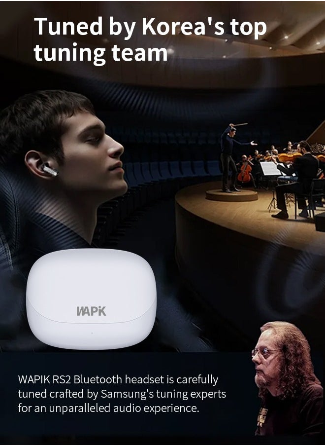 Korean Brand RS2 True Wireless Earpods, 6 Mics Hybrid ANC with AI Wind Noise Reduction, -42dB Noise Cancelling, Transparency Mode, Normal Mode, ANC Mode, 30-Hour Battery Life, Bluetooth 5.4, IPX5 Waterproof, Powerful Bass, Light Blue