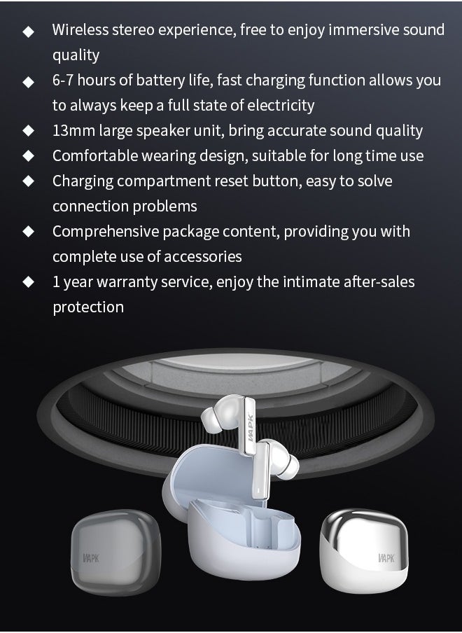 Korean Brand RS2 True Wireless Earpods, 6 Mics Hybrid ANC with AI Wind Noise Reduction, -42dB Noise Cancelling, Transparency Mode, Normal Mode, ANC Mode, 30-Hour Battery Life, Bluetooth 5.4, IPX5 Waterproof, Powerful Bass, Light Blue