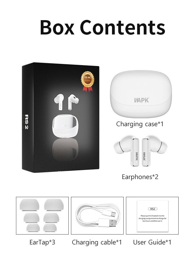 Korean Brand RS2 True Wireless Earpods, 6 Mics Hybrid ANC with AI Wind Noise Reduction, -42dB Noise Cancelling, Transparency Mode, Normal Mode, ANC Mode, 30-Hour Battery Life, Bluetooth 5.4, IPX5 Waterproof, Powerful Bass, Light Blue