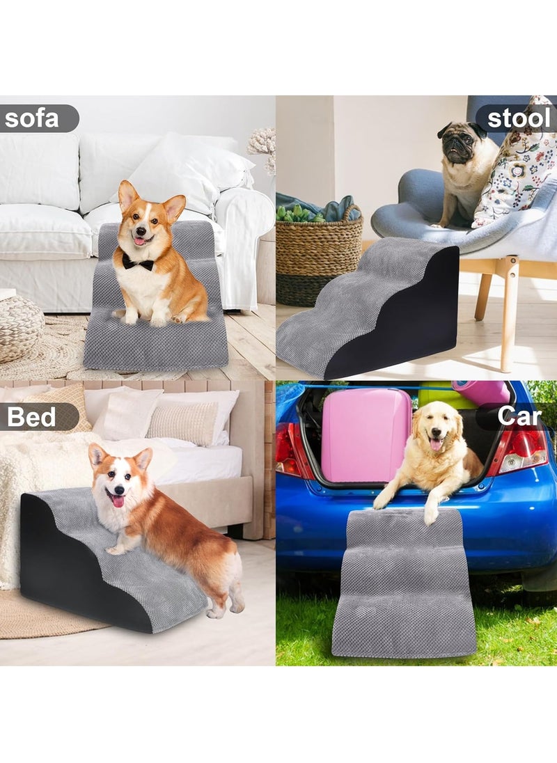 Dog Stairs 3-Steps Non Slip High Density Foam Pet Steps with Removable Cover Pet Stairs for Sofa High Beds Grey