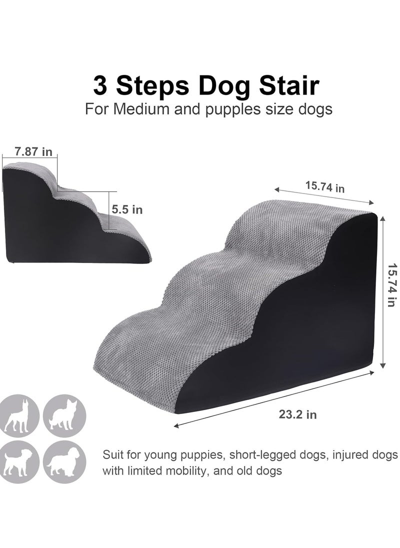 Dog Stairs 3-Steps Non Slip High Density Foam Pet Steps with Removable Cover Pet Stairs for Sofa High Beds Grey