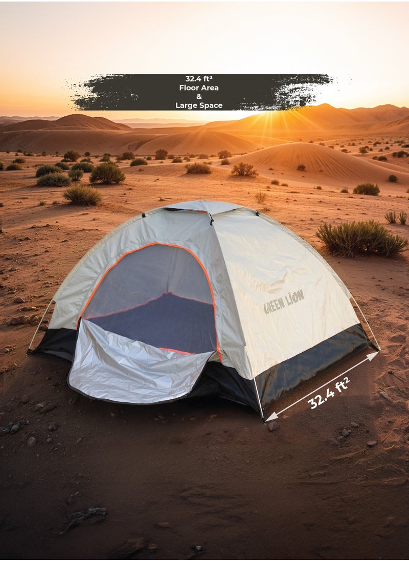 GT3-PLUS Camping Tent / 15 Sec Instant Setup / 3 Person Capacity / 32.4 FT² Floor Area / Ventilated Mesh / Windproof Rope / UV Protection / Lightweight / Large Space / Camping Friendly / Pop-Up Design - Beige