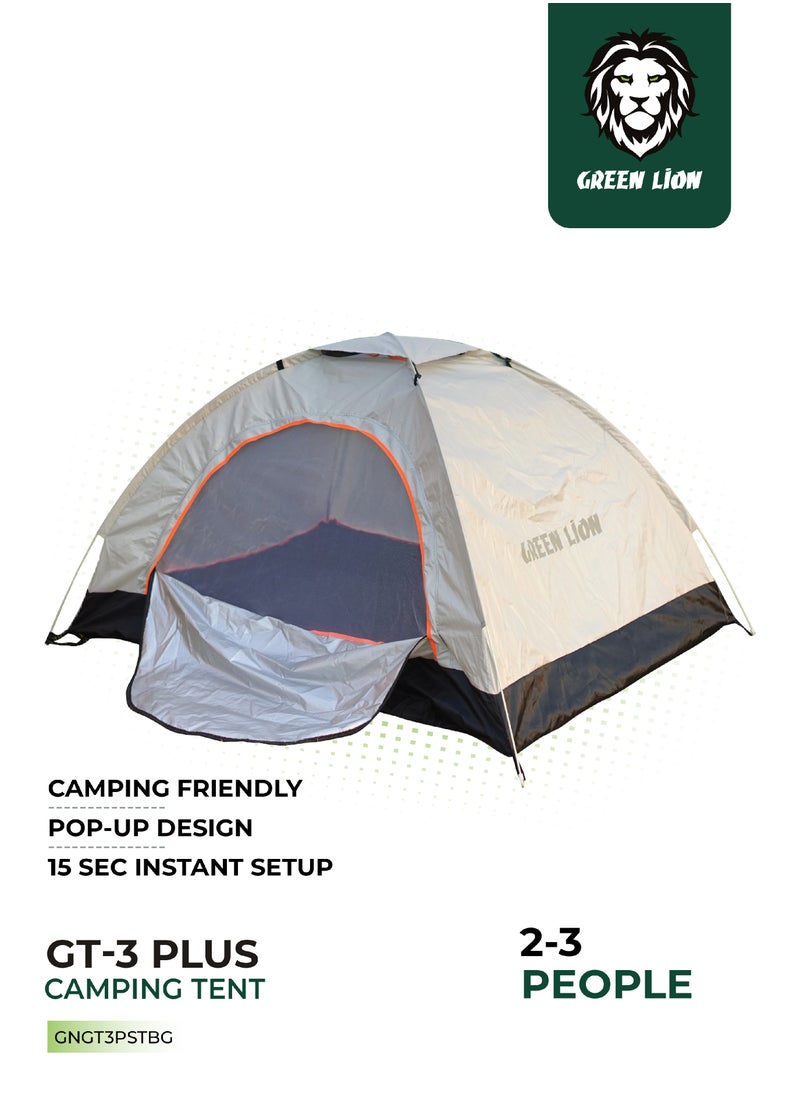GT3-PLUS Camping Tent / 15 Sec Instant Setup / 3 Person Capacity / 32.4 FT² Floor Area / Ventilated Mesh / Windproof Rope / UV Protection / Lightweight / Large Space / Camping Friendly / Pop-Up Design - Beige