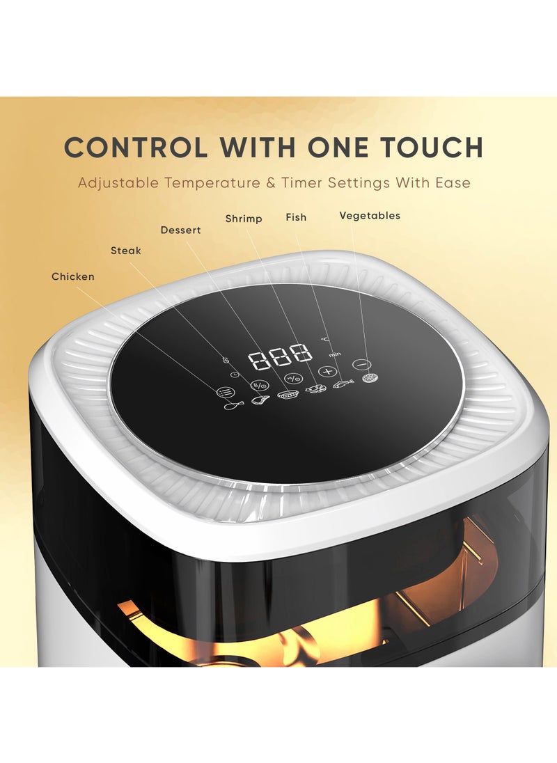 Air Fryer ROKO 3D, 6 Cooking Programs with 6L Capacity | LED Control Panel, Timer & Temperature Settings, Dishwasher Safe, Nonstick Basket, Easy to Clean, Bonus Recipe Book Included, Luxury Design Black and White