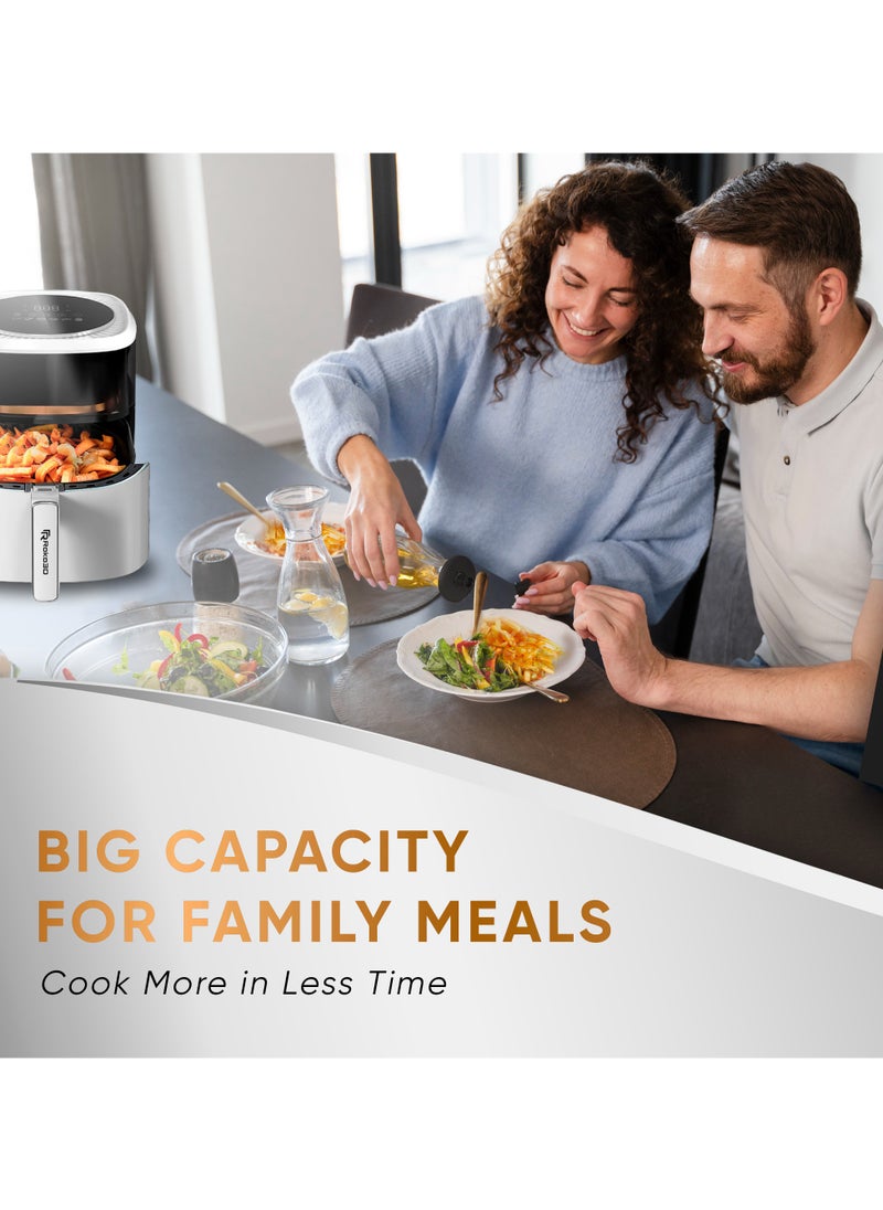 Air Fryer ROKO 3D, 6 Cooking Programs with 6L Capacity | LED Control Panel, Timer & Temperature Settings, Dishwasher Safe, Nonstick Basket, Easy to Clean, Bonus Recipe Book Included, Luxury Design Black and White