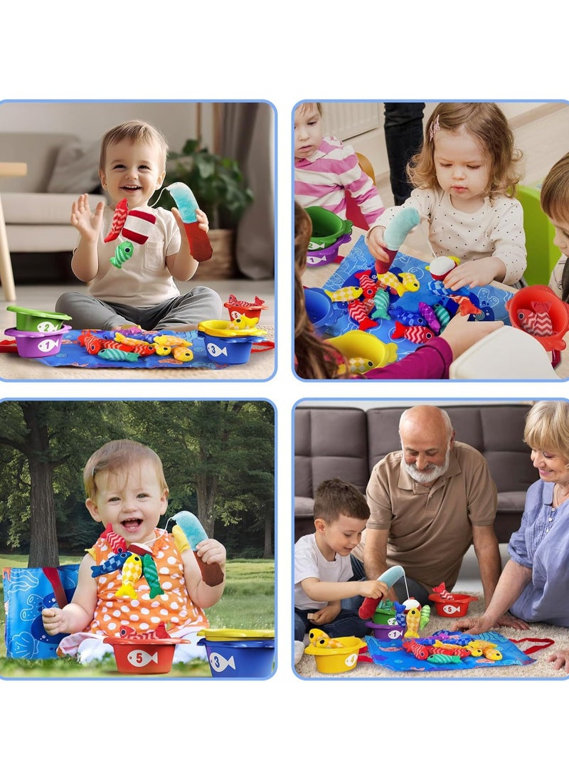 Fishing Game Baby Toy from 2 Years, Montessori Toy for Toddlers 2+, Educational Fishing Game for Motor Skills, Number Counting & Color Sorting Toys, Stacking Cups & Shape Learning Toys, Safe Washable Materials for Early Brain Development, Pre-school Educational Toy for Kids, Baby Gyms & Playmats with Storage Bags