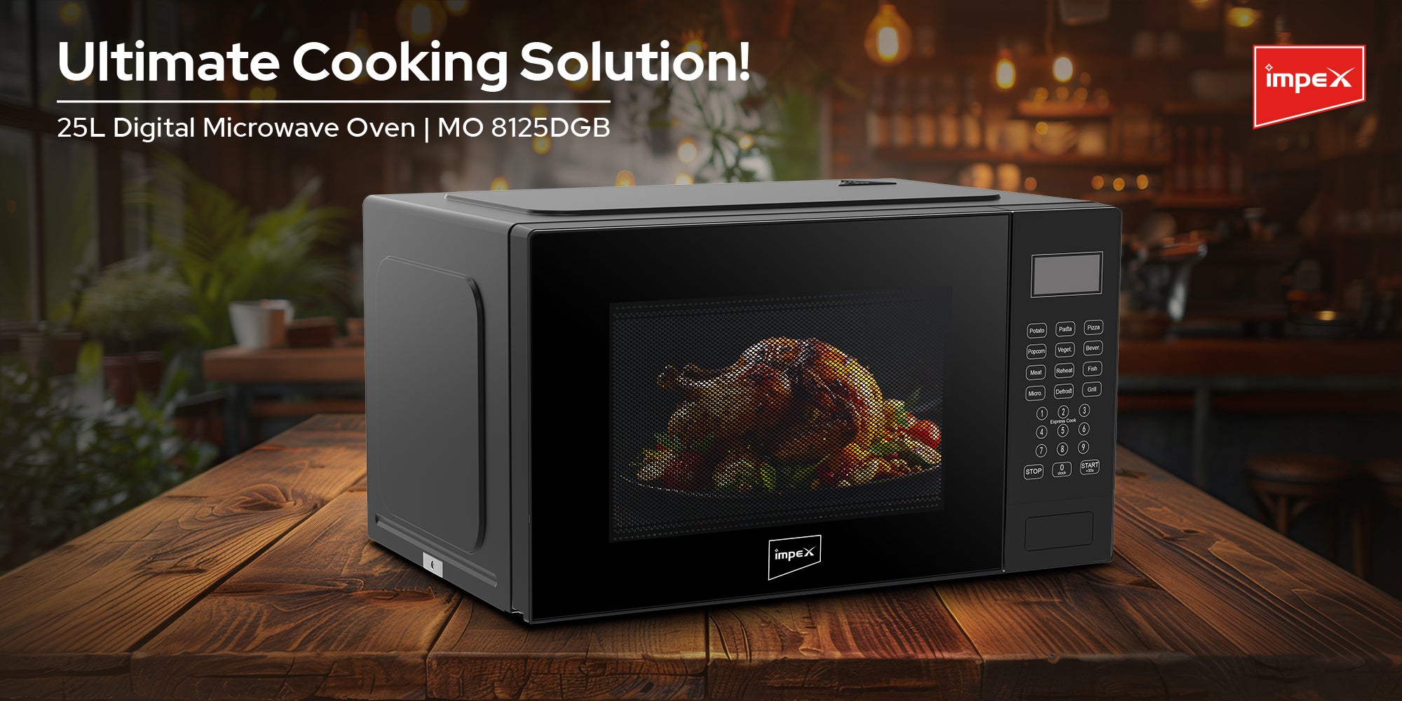 25L Digital Grill Microwave Oven With 850W Power, 9 Preset Menus, 1000W Grill Output, Child Safety Lock, 10 Power Levels, Defrost Settings, 285mm Glass Turntable, Timer, Push Button Door 25 L 850 W MO 8125DGB Black