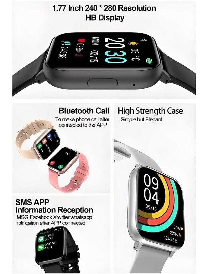 Smart Watch Korean Brand Business Smart watch, Multiple Language English Arabic, Waterproof Fitness Watch, Bluetooth Calling, Zinc Alloy Vacuum Plating, Heart Rate Monitoring, Smart watch for Men Women, Gift for Girls Boys - Black