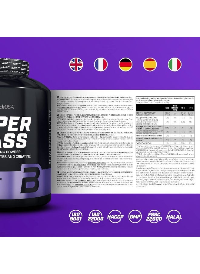 BioTechUSA Hyper Mass - Mass Gainer with Carbs & Protein Blend | Micronised Creatine | Gluten-Free, Strawberry