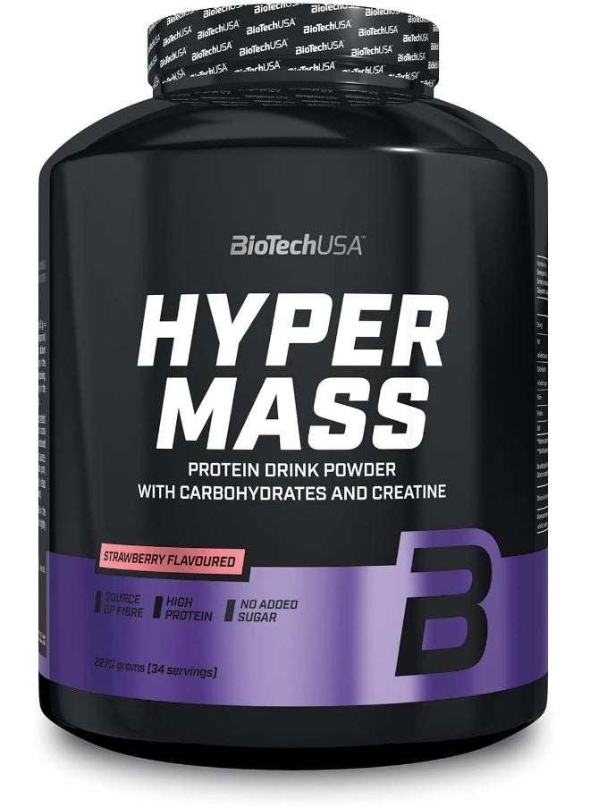 BioTechUSA Hyper Mass - Mass Gainer with Carbs & Protein Blend | Micronised Creatine | Gluten-Free, Strawberry