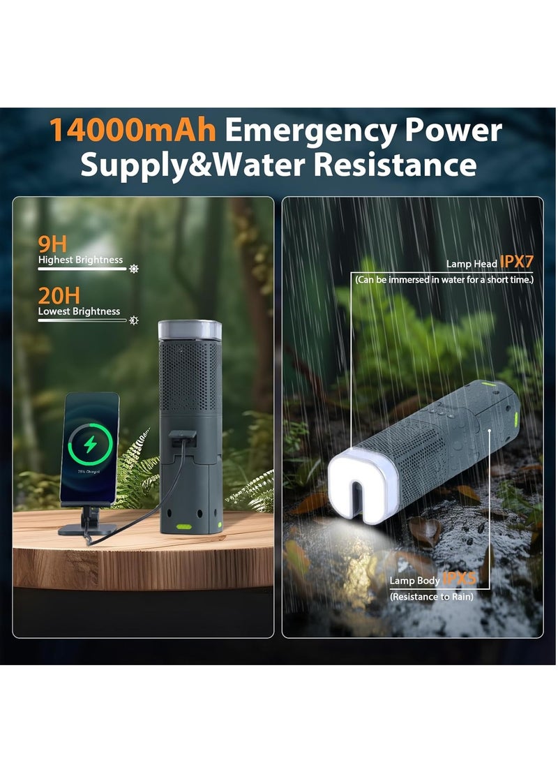 Camping Lantern Rechargeable 14000mAh Battery Operated With inbuilt Bluetooth speaker, Outdoor Telescopic Camping Tent Lights, 5 Light Modes, Magnetic Base, LED Flashlight Camping Essentials for Camping, Hiking, Emergency
