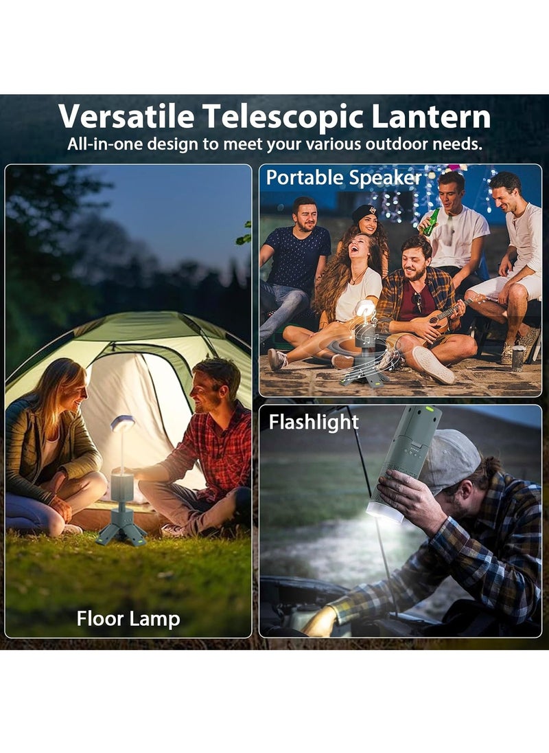 Camping Lantern Rechargeable 14000mAh Battery Operated With inbuilt Bluetooth speaker, Outdoor Telescopic Camping Tent Lights, 5 Light Modes, Magnetic Base, LED Flashlight Camping Essentials for Camping, Hiking, Emergency