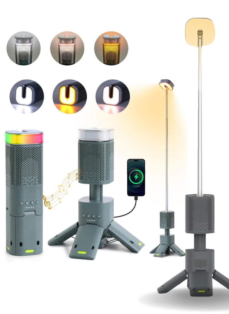 Camping Lantern Rechargeable 14000mAh Battery Operated With inbuilt Bluetooth speaker, Outdoor Telescopic Camping Tent Lights, 5 Light Modes, Magnetic Base, LED Flashlight Camping Essentials for Camping, Hiking, Emergency