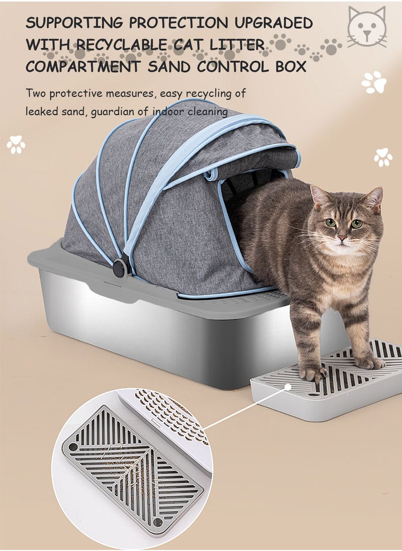 Fully Enclosed Light Luxury Canopy Stainless Steel Cat Litter Box Oversized Anti-Splash Cloth Cover Stainless Steel Cat Litter Box