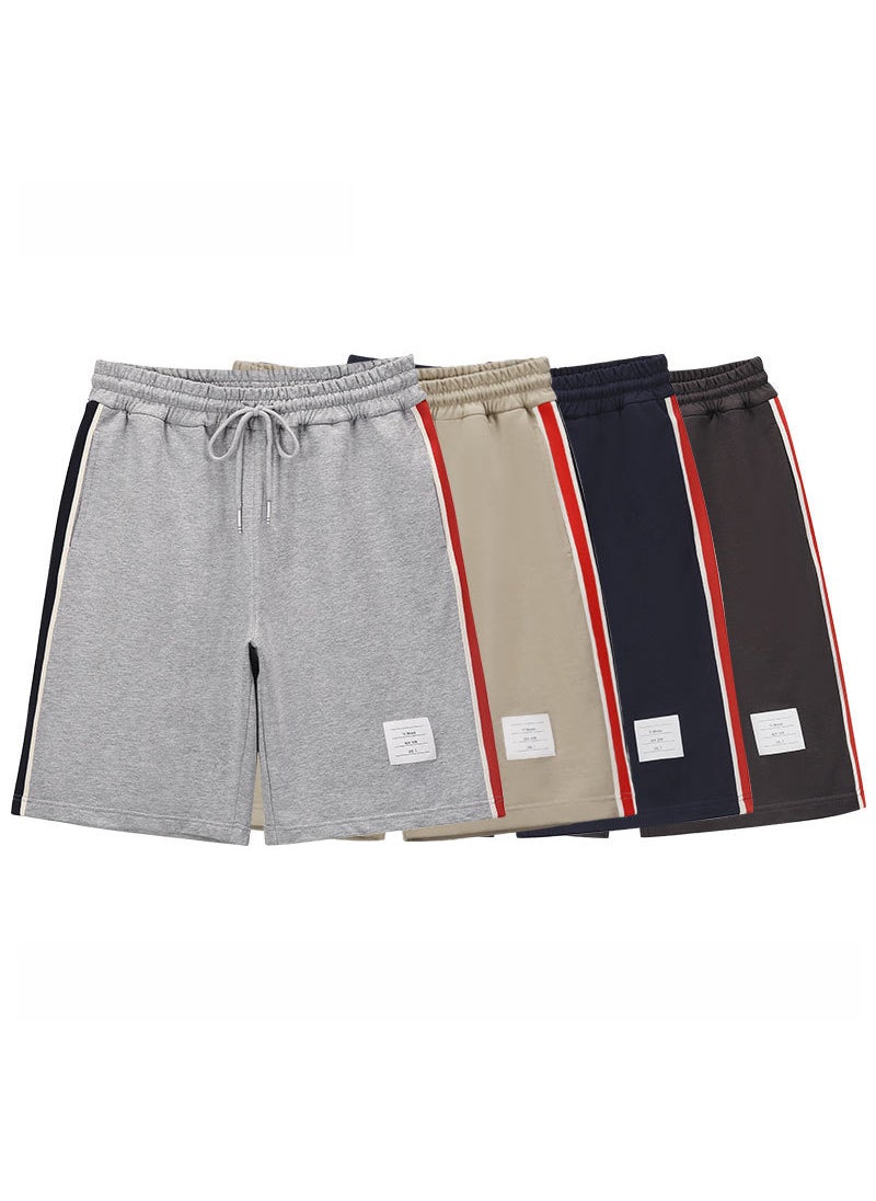 TB BROWIN Red White Blue Striped Shorts Unisex Cotton Light gray