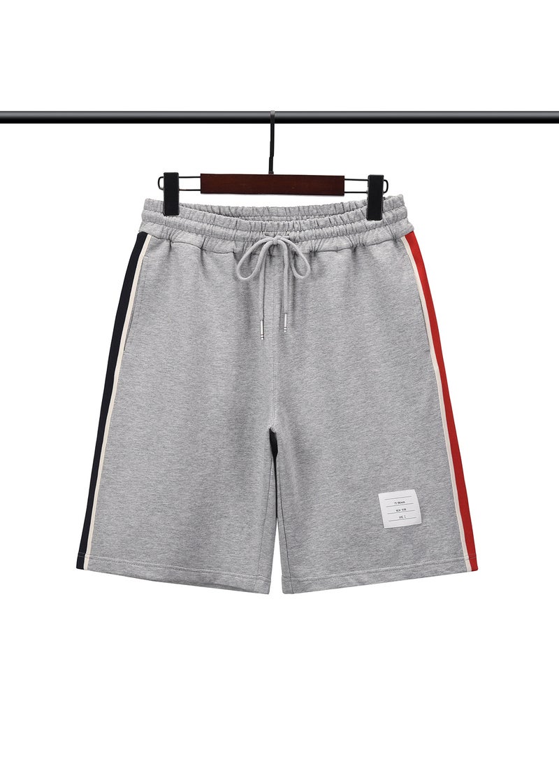 TB BROWIN Red White Blue Striped Shorts Unisex Cotton Light gray