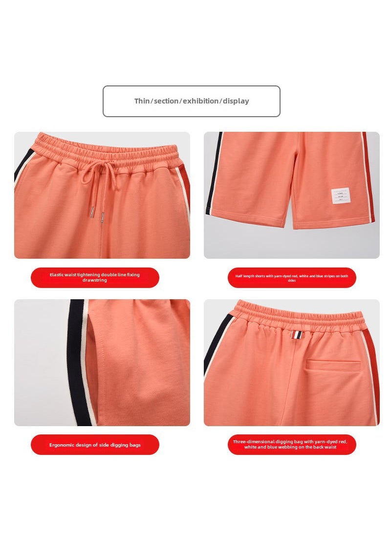 TB BROWIN Red White Blue Striped Shorts Unisex Cotton Light gray