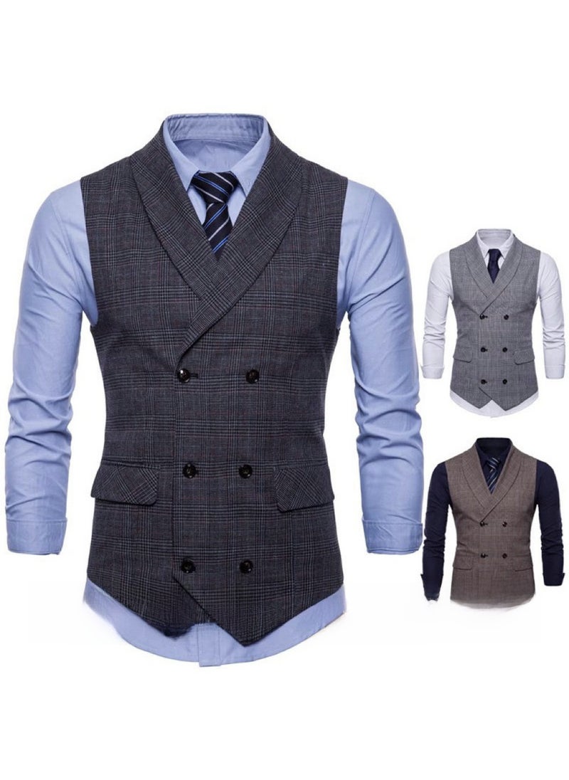 2023 Spring Mens Casual Checkered Vest Coffee