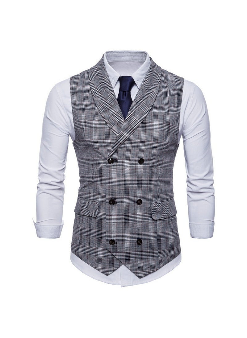 2023 Spring Mens Casual Checkered Vest Coffee
