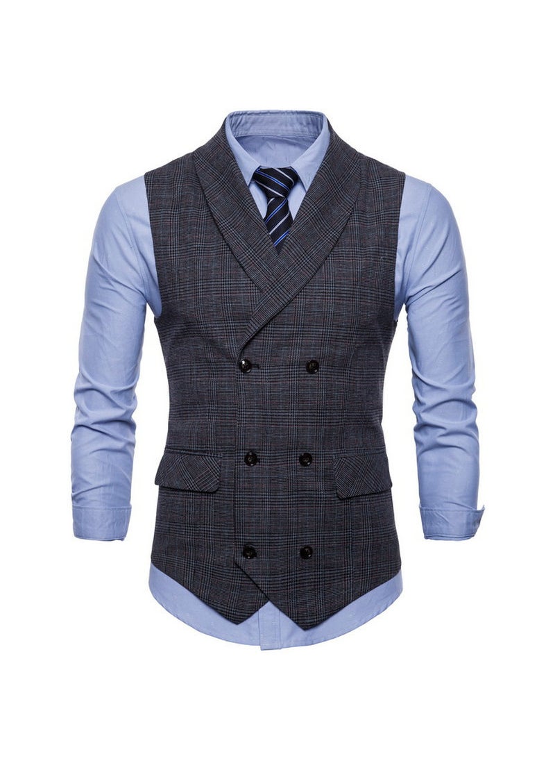 2023 Spring Mens Casual Checkered Vest Coffee