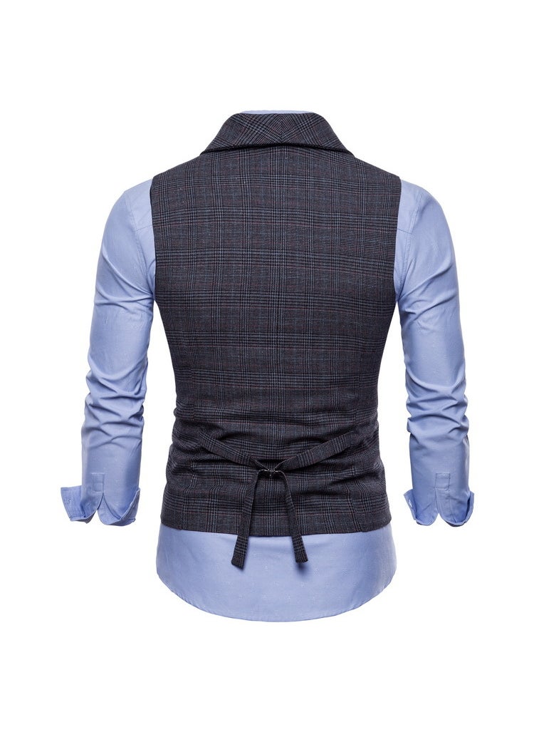 2023 Spring Mens Casual Checkered Vest Dark gray